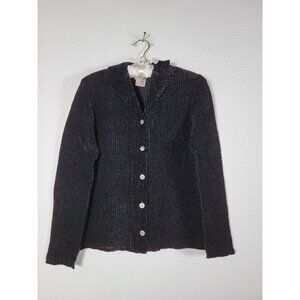 RARE Peplum by  Yoshiki Hishinuma Black Crinkle Textured Button Cardigan
